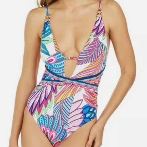 Trina Turk Other - Trina Turk Paradise Plume Printed Plung Swimsuit